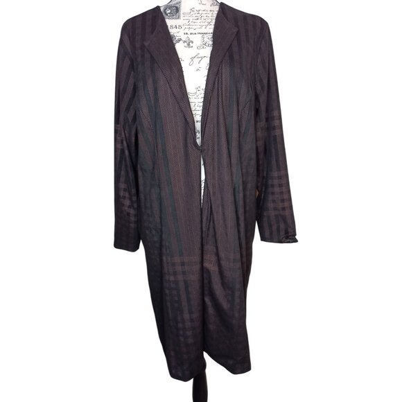 Soft Surroundings XL Faux Suede Duster Jacket, Brown Geometric Print, Soft - Picture 1 of 7